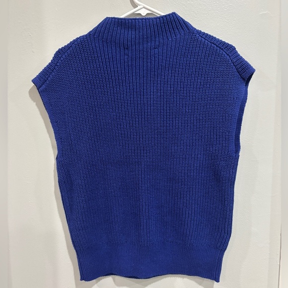 Ann Taylor Loft Mock Neck Cotton Acrylic Blend Sweater Vest Royal Blue Medium - Picture 1 of 8